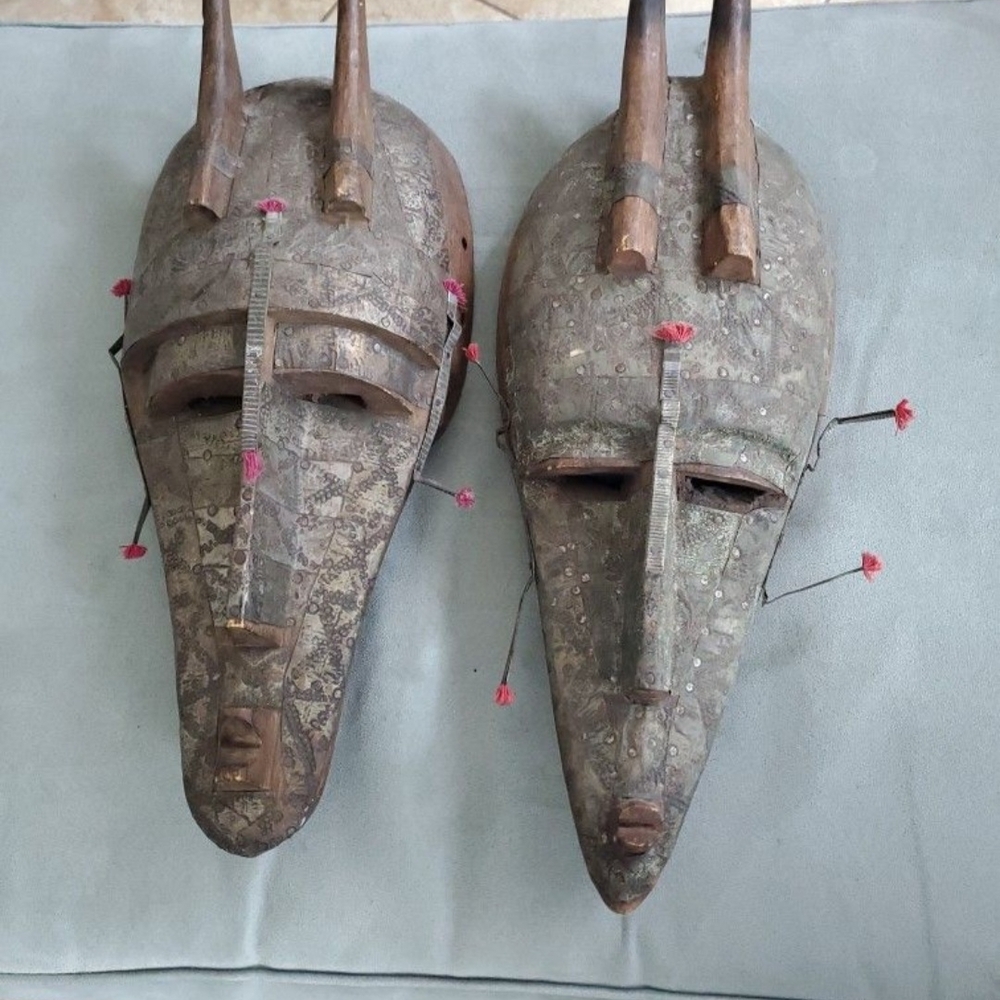 African Tribal Masks with Pink Accents
